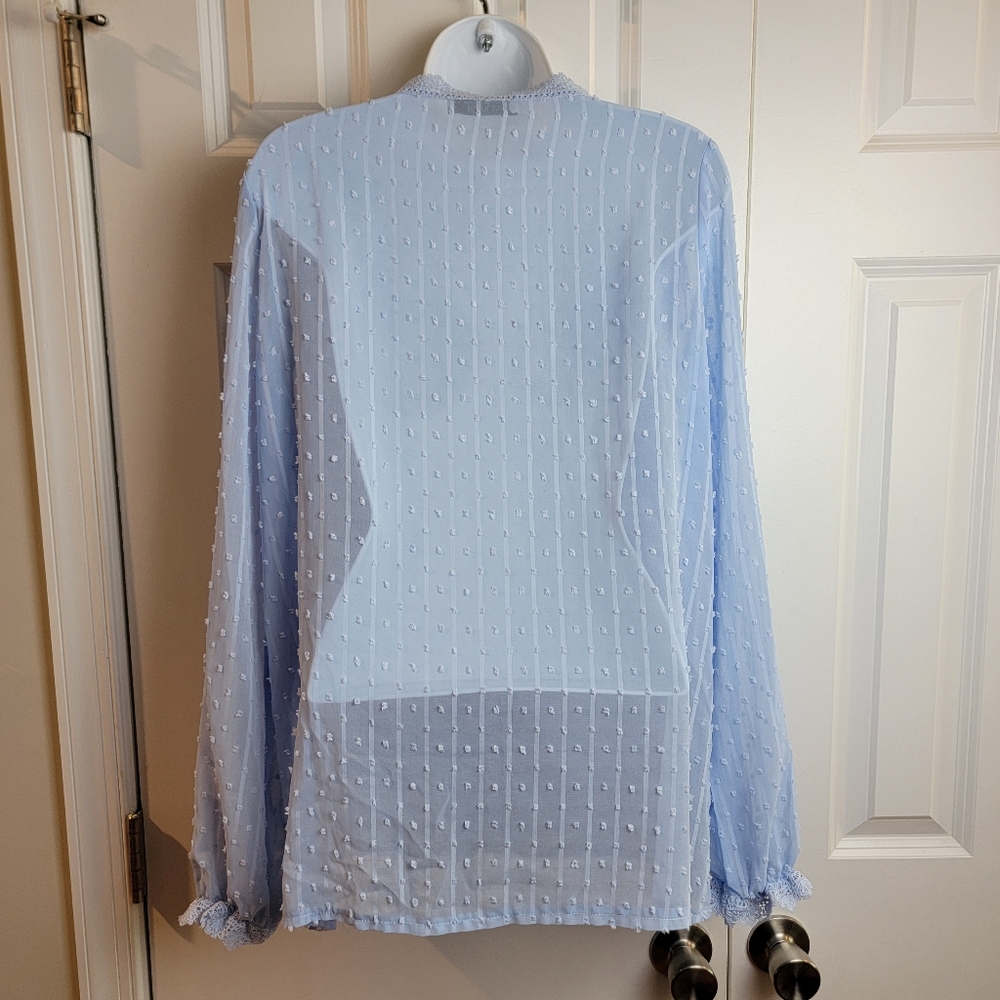 Grace Karin Baby Blue Longsleeve Thin Blouse Large - Picture 6 of 12